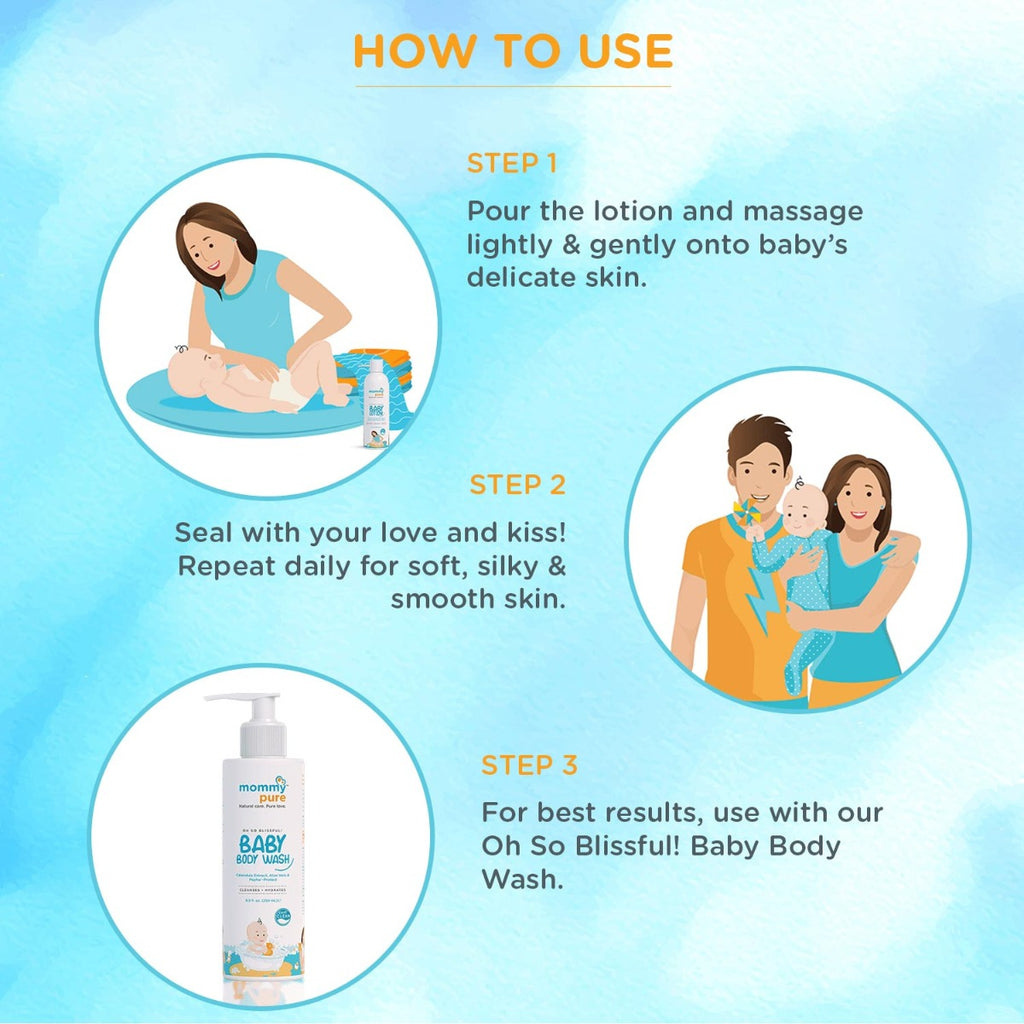 How to use and apply mommy pure Baby Lotion, Natural baby lotion, Organic Baby Lotion,  Mommy pure Baby Lotion 120 ml
