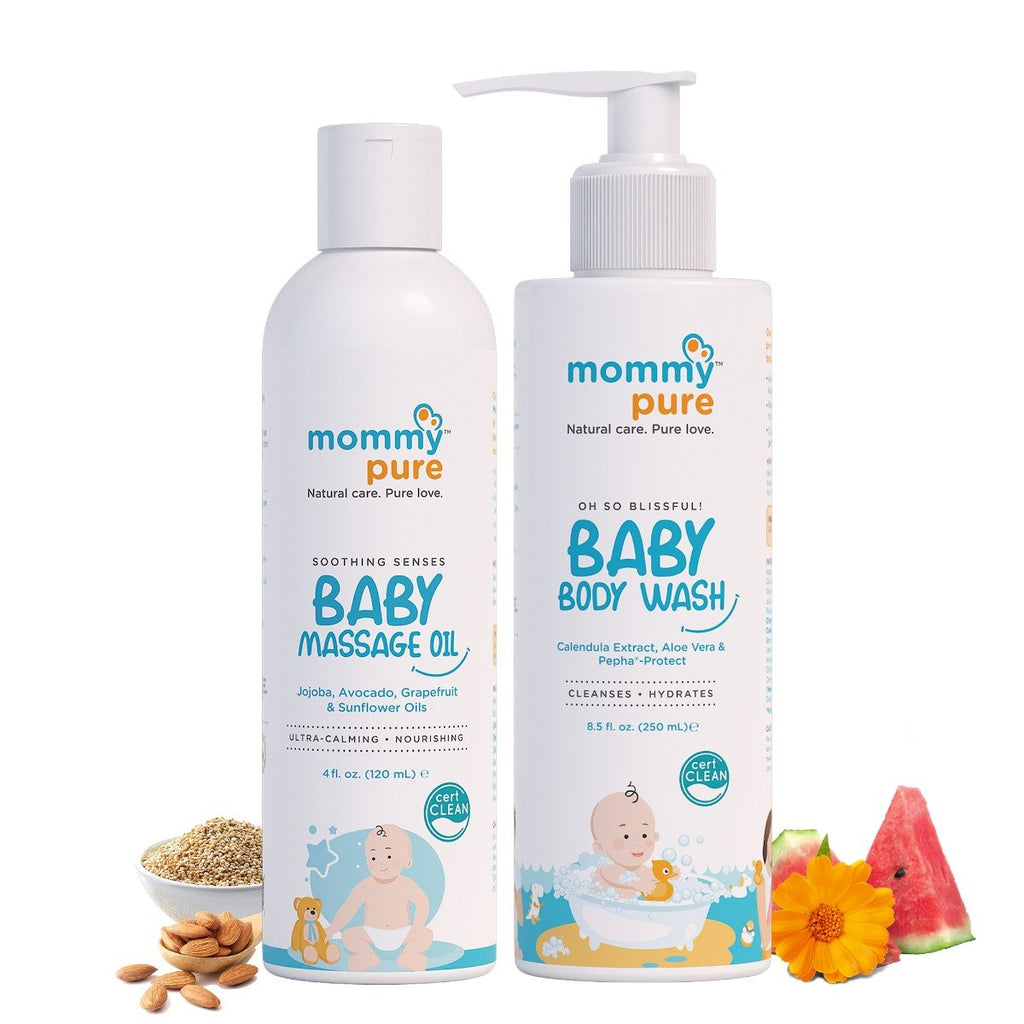 Baby Massage oil 120 ml, baby body wash250 ml, Mommypure Natural massage oil and baby bodywash combo 120ml and 250 ml