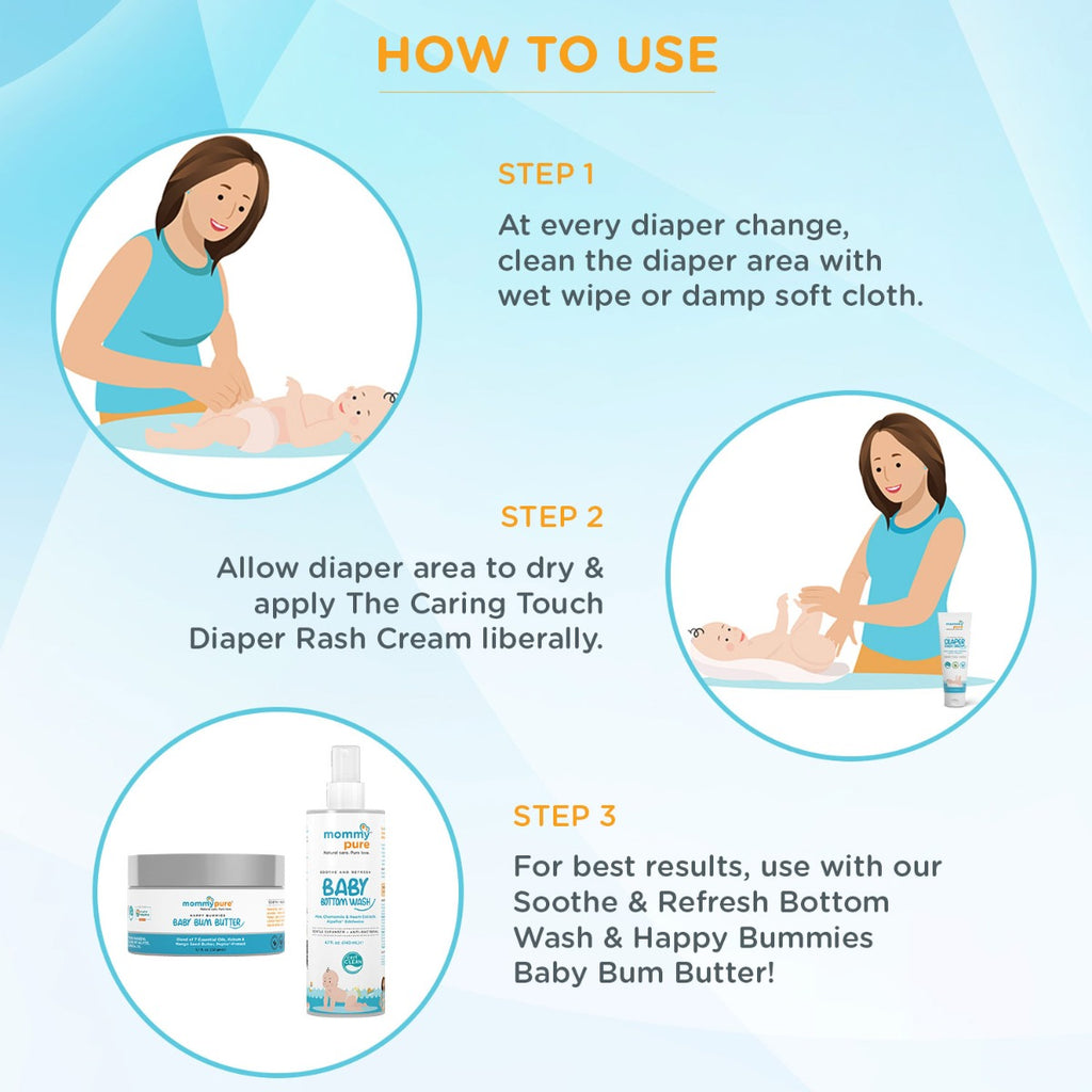 How to use and apply Mommypure Diaper Rash Cream, Anti Rash Cream, Natural and Organic Rash Cream, Mommy pure Diaper and anti rash Cream 50 gm